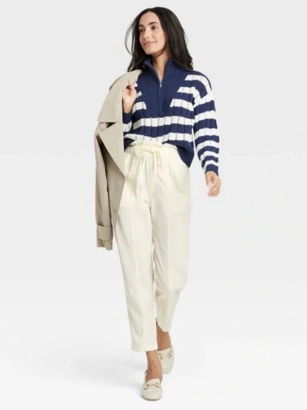 A New Day High-Rise Tapered Ankle Pull-On Trousers Lyocell Cream Ivory Size M
